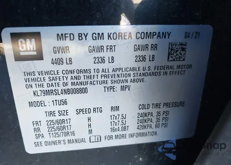 2022 Chevrolet Trailblazer Awd Lt from USA, damaged, VIN KL79MRSL4NB008800